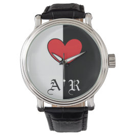 Zwart wit harthorloge met Initialen Horloge