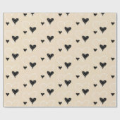 Zwart-wit Hartjes Patroon Cadeaupapier (Vlak)