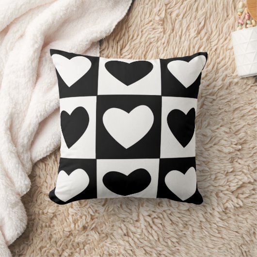 Zwart-wit Hartjes Valentijnsdecoratie Kussen (Deken)