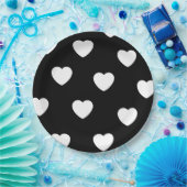 Zwart-wit hartpatroon papieren bordje (Feest)