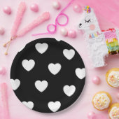 Zwart-wit hartpatroon papieren bordje (Feest)