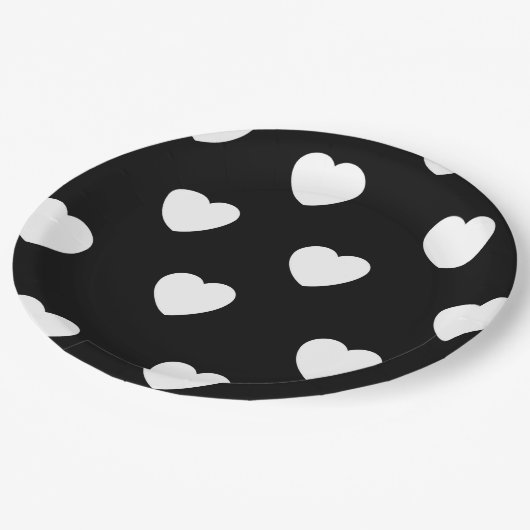 Zwart-wit hartpatroon papieren bordje (Gekanteld)