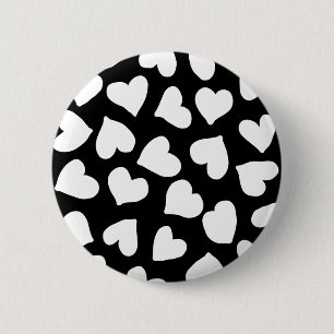 Zwart-wit hartpatroon ronde button 5,7 cm
