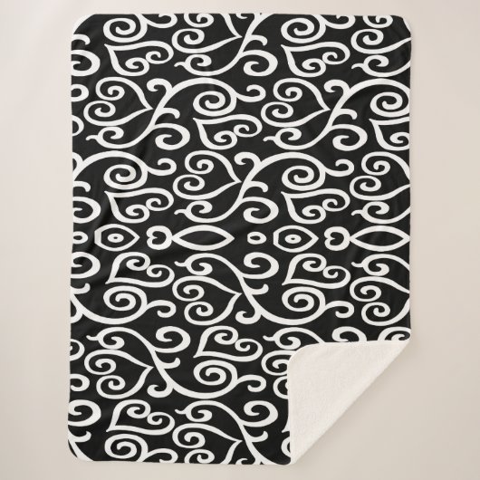 Zwart-wit hartpatroon sherpa deken (Voorkant)