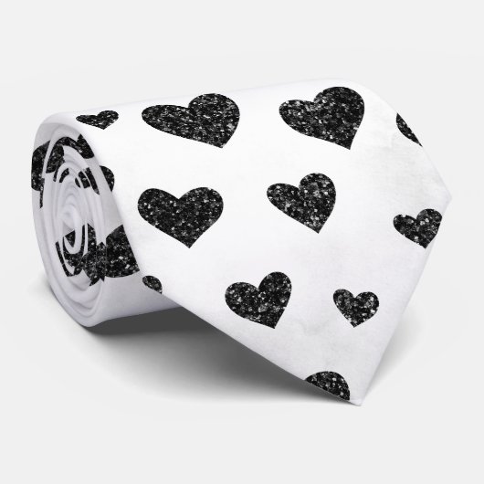 Zwart-wit hartpatroon stropdas (Opgerold)