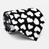 Zwart-wit hartpatroon stropdas (Opgerold)