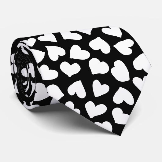 Zwart-wit hartpatroon stropdas (Opgerold)
