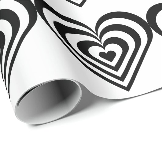 Zwart & Wit Hartprint Inpakpapier (Rol Hoek)