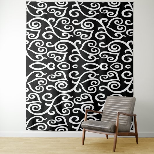 Zwart-wit hartprint wandkleed (In situ)