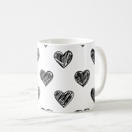 Zwart-wit hartschetspatroon Mok (Voorkant rechts)