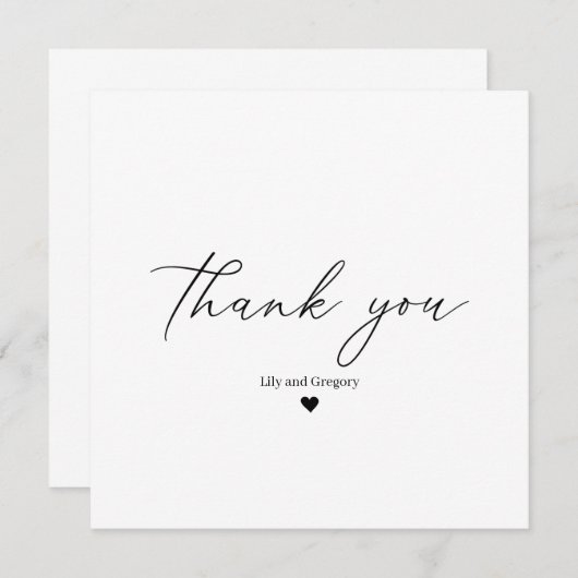 Zwart wit hartscript Hartelijk dank Bedankkaart (Voorkant / Achterkant)