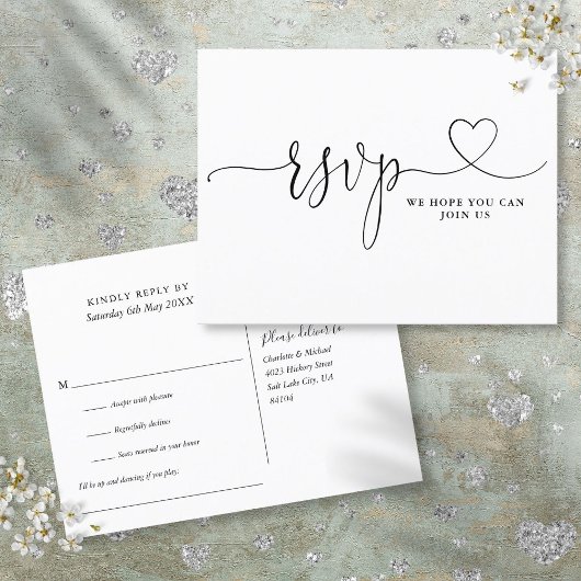 Zwart-wit hartscript Liedverzoek Uitnodiging Briefkaart