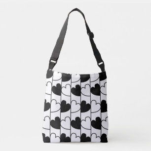 Zwart-wit hartstrepen patroon crossbody tas