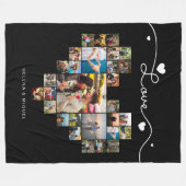 Zwart-wit hartvormig fotocollagescript fleece deken (Voorkant (Horizontaal))