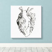 Zwart-wit Hartvormig Ink Art Canvas Print (Insitu (Houten vloer))