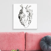 Zwart-wit Hartvormig Ink Art Canvas Print (Insitu (Woonkamer))