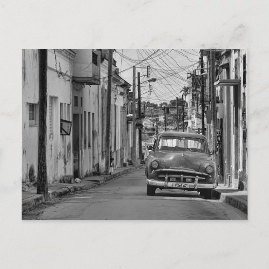 Zwart Wit Havana Street oldtimer Auto Cuba Reizen Briefkaart (Voorkant)