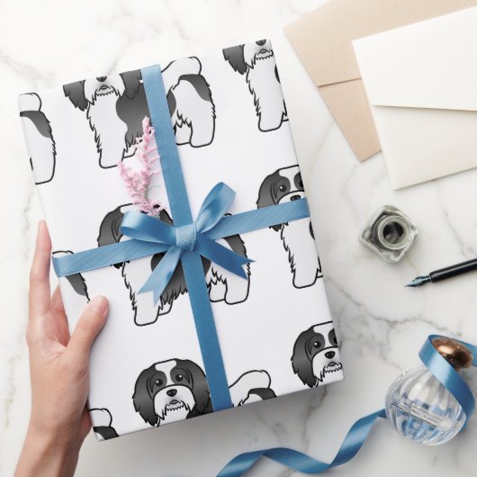 Zwart-wit Havanese Lief Cartooneske Hondenpatroon Cadeaupapier (Geschenken)