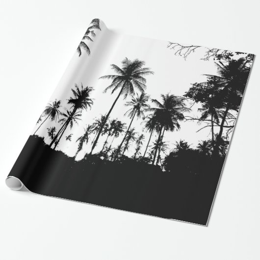 Zwart Wit Hawaïaans Exotisch Palmboom Silhouetten Cadeaupapier (Uitgerold)