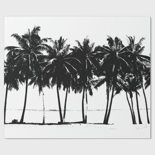 Zwart & Wit Hawaïaans Exotische Palm Bomen & Stran Cadeaupapier (Vlak)