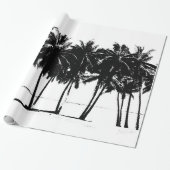 Zwart & Wit Hawaïaans Exotische Palm Bomen & Stran Cadeaupapier (Uitgerold)