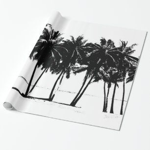 Zwart & Wit Hawaïaans Exotische Palm Bomen & Stran Cadeaupapier