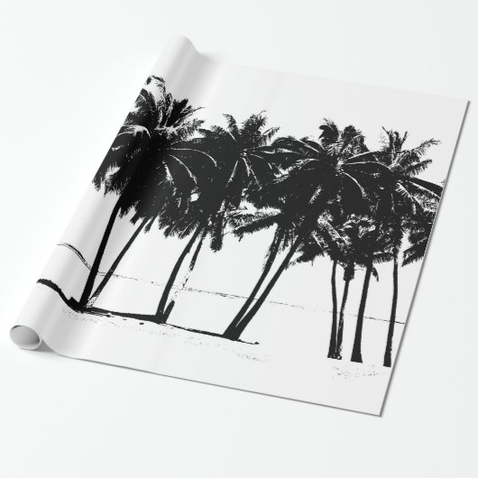 Zwart & Wit Hawaïaans Exotische Palm Bomen & Stran Cadeaupapier (Uitgerold)
