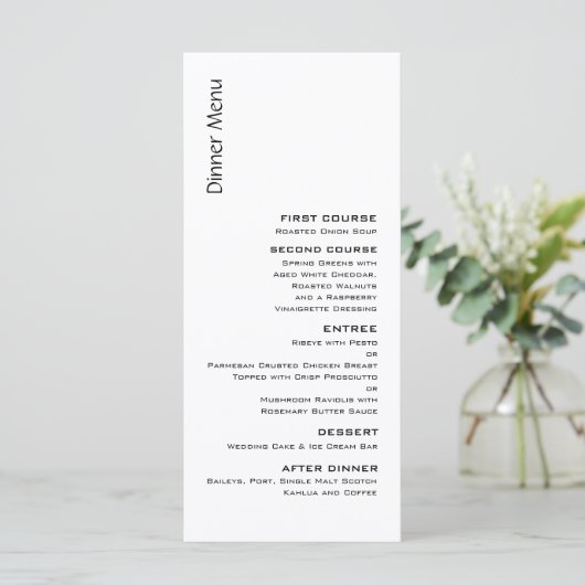 Zwart-wit Hedendaags Bruiloft Menu (Staand voorkant)