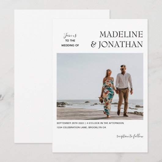 Zwart wit hedendaags Monogram Foto Weduwschap Kaart (Voorkant / Achterkant)