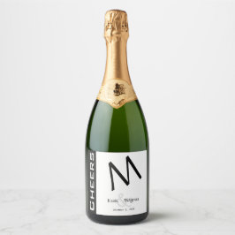 Zwart-wit hedendaags sparkling wijnetiket