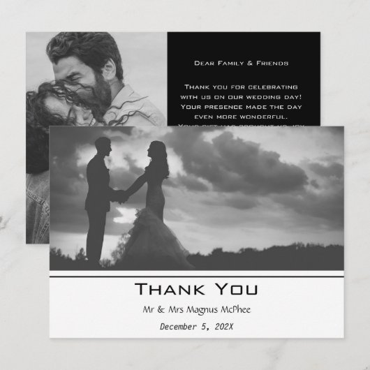 Zwart-wit Hedendaagse foto Bedankkaart (Voorkant / Achterkant)