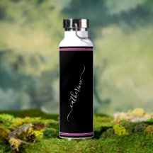 Zwart Wit Heet Roze Elegante Moderne Script Naam