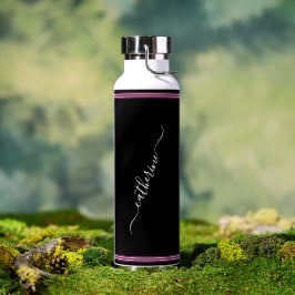 Zwart Wit Heet Roze Elegante Moderne Script Naam Waterfles