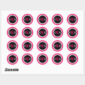 Zwart Wit Heet Roze Monogram Ronde Sticker (Vel)