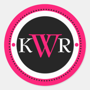 Zwart Wit Heet Roze Monogram Ronde Sticker