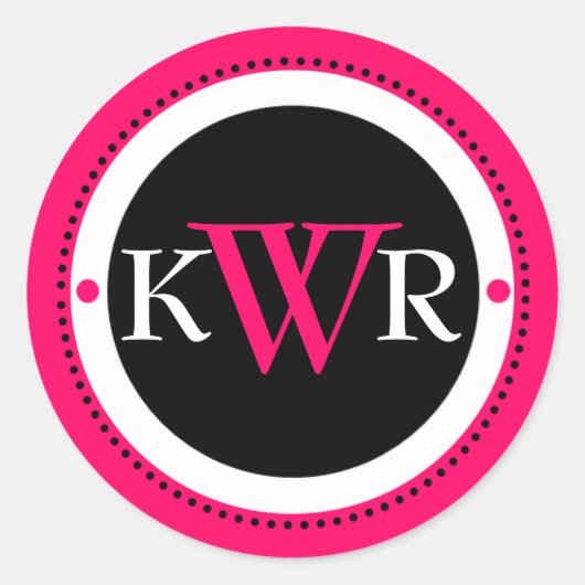 Zwart Wit Heet Roze Monogram Ronde Sticker (Voorkant)