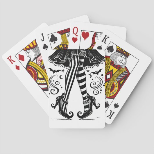 Zwart & Wit Heks Benen Whimsical Halloween Pokerkaarten (Achterkant)