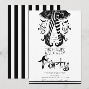 Zwart & Wit Heksenbenen Griezige Halloween Feest Kaart