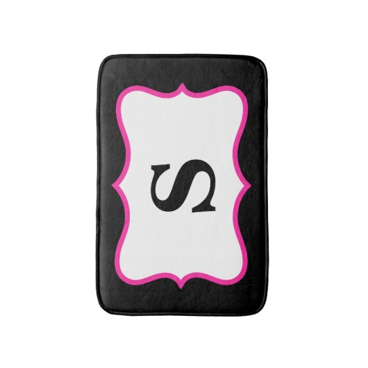 Zwart wit, helder roze monogram Initiaal Home Badmat (Voorkant Verticaal)