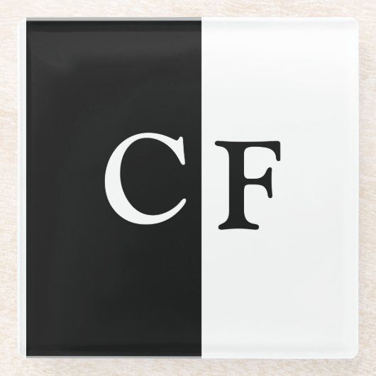 Zwart-wit helften aangepaste initialen glazen onderzetter (Voorkant)