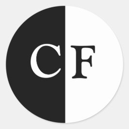 Zwart-wit helften aangepaste initialen ronde sticker