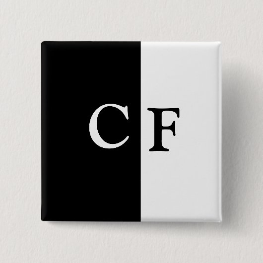 Zwart-wit helften aangepaste initialen vierkante button 5,1 cm (Voorkant)