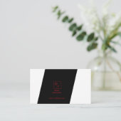 Zwart wit helling rood monogram visitekaartje (Staand voorkant)