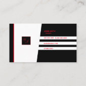 Zwart wit helling rood monogram visitekaartje (Achterkant)