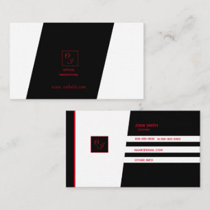 Zwart wit helling rood monogram visitekaartje