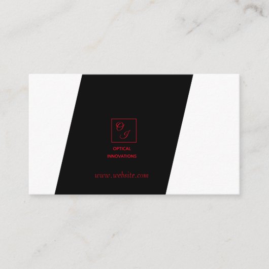 Zwart wit helling rood monogram visitekaartje (Voorkant)