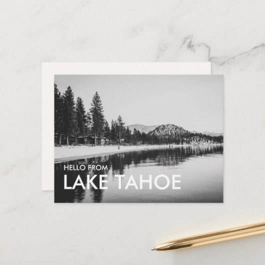Zwart-wit Hello from Lake Tahoe ansichtkaart Briefkaart (Voorkant / Achterkant in situ)