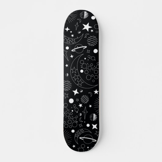 Zwart-wit hemelse kosmische sterrenstelsels persoonlijk skateboard (Voorkant)