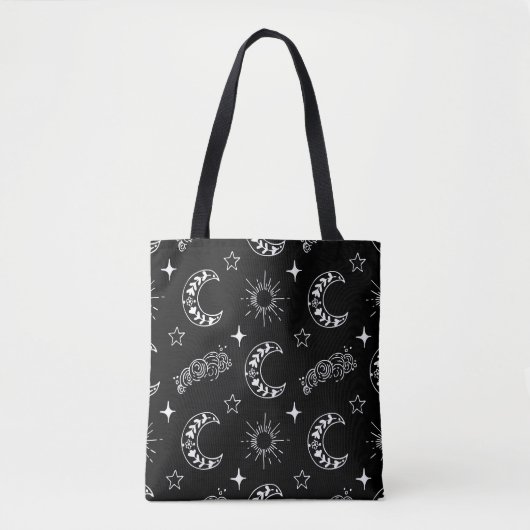 Zwart-wit Hemelse Maan Canvas tas – Mystiek (Voorkant)