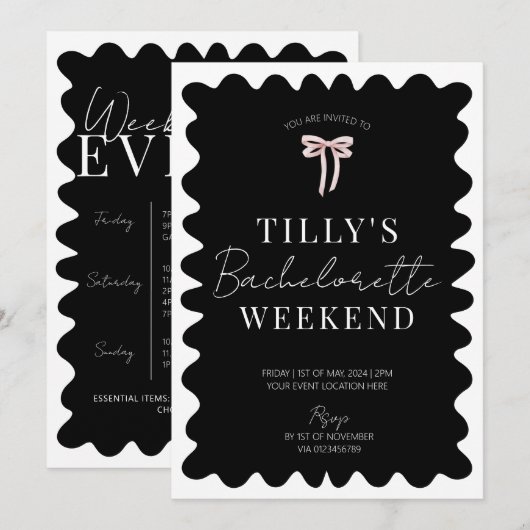 Zwart Wit Hen Do Bachelorette Weekend Route Kaart (Voorkant / Achterkant)